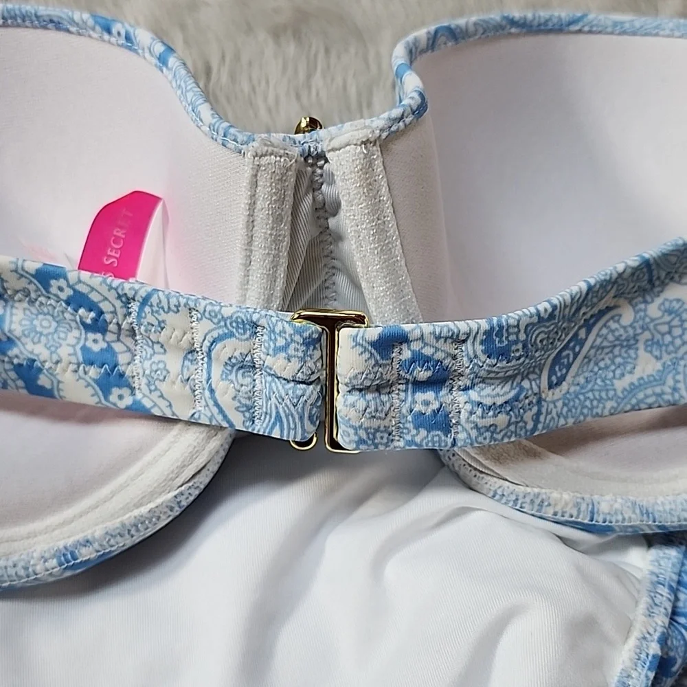 Victoria's Secret Light Blue Paisley Bandeau Bikini with Jewel Accent - Picture 4 of 4
